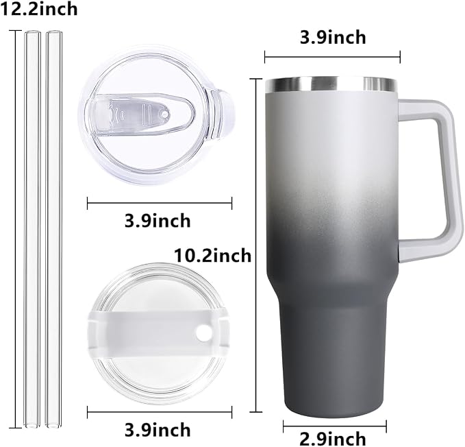 SYACOT 40 oz Tumbler with Handle and Straw Stainless Steel Insulated Tumbler Leak Proof Lid and Straw Lid Reusable Travel Mug Coffee Mug Cup Dishwasher Safe Keep Drinks Cold and Hot (Grey&Black)