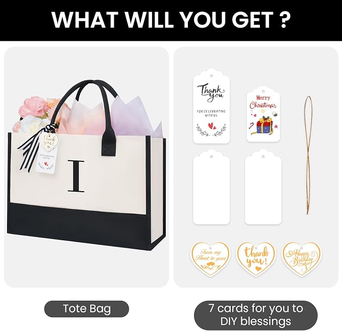 BAGAIL Initial Tote Bag, Personalized Birthday Gifts