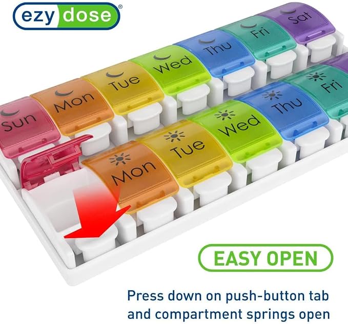 EZY DOSE Weekly Pill Case, Medicine Planner, Vitamin Organizer, 2 Times a Day