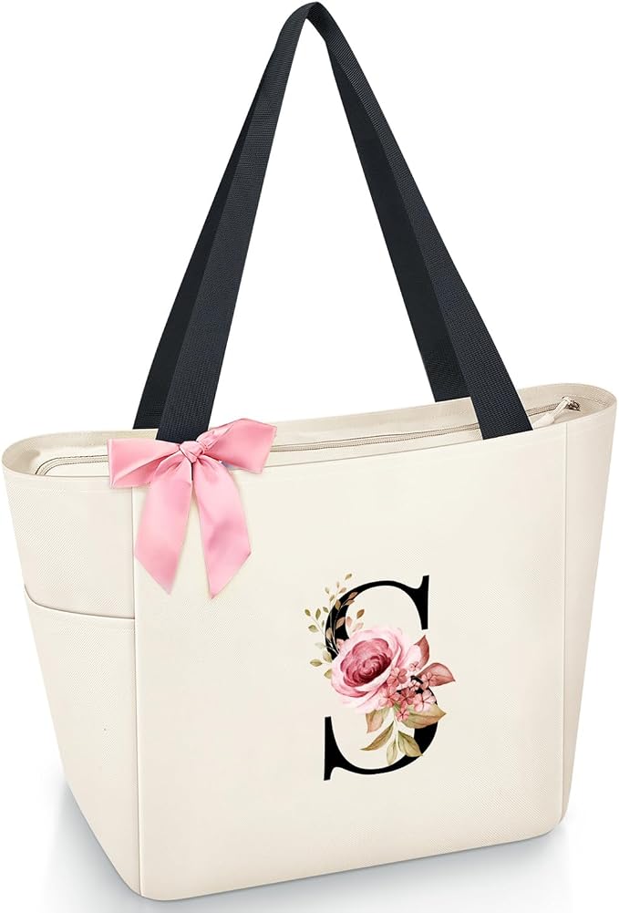 Vavabox Tote Bag, A-Z Initial Monogrammed Waterproof Tote Bag, Bridesmaid Gifts