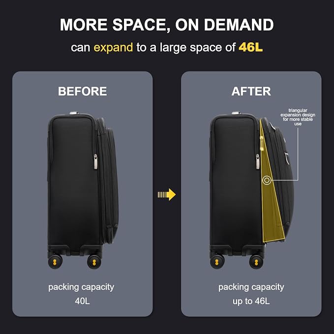 LEVEL8 Carry On Luggage with Compartment, 20 Inch Softside Expandable Travel