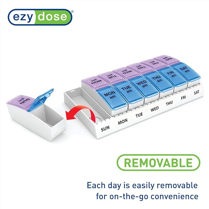 EZY DOSE Weekly AM/PM Pill Organizer, Vitamin and Medicine Box, Large Pop-out