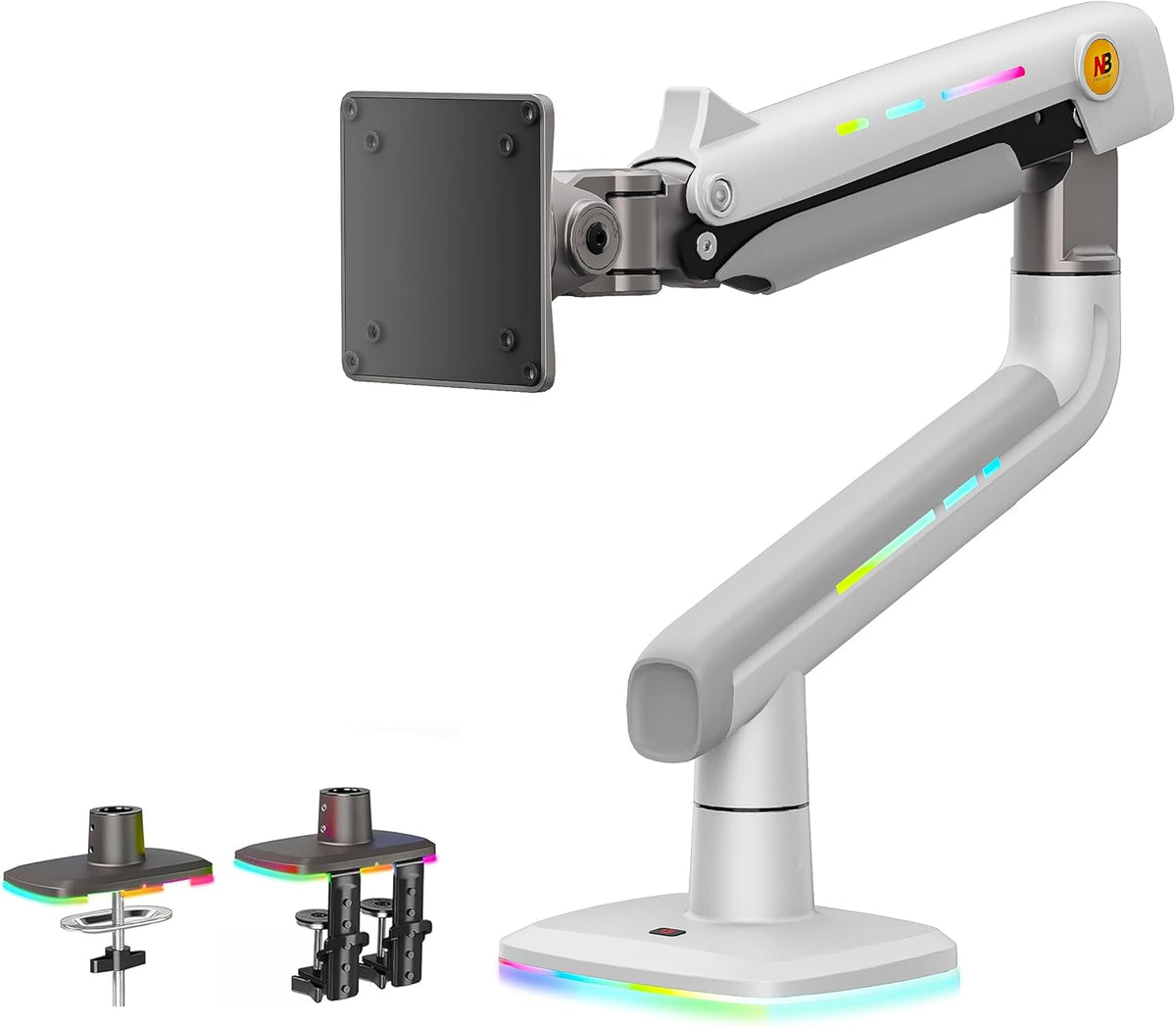 NB Gaming Monitor Arm or for 32 to 60 Inches Screen, Load up to 20 kg, VESA 75/100, RGB-Light, Heavy Duty, Multi Angle Adjustable, Premium Aluminum, White