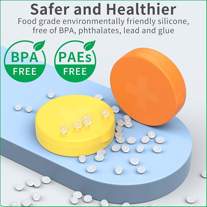 2 Pack Small Pill Box, 3 Compartment Round Silicone Travel Pill Box