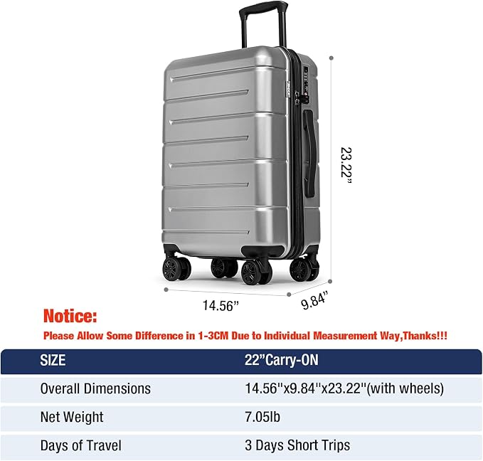 KYME Carry On Luggage 22x14x9 Airline Approved
