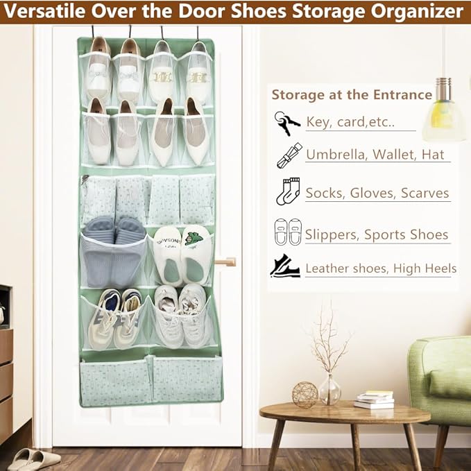 18 Pocekts Over the Door Shoes Organizer, Behind Door Hanging Storage Pocekt