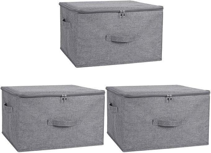 ANMINY 3PCS Storage Bins with Zipper Lids 36 Qt Lidded Fabric Storage Boxes