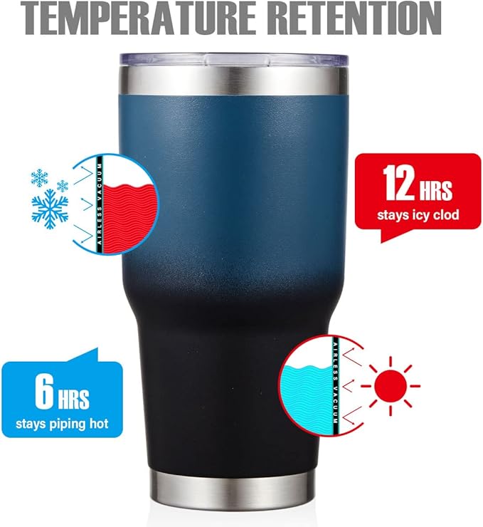 MEWAY 30oz Insulated Tumbler With Lids and Straws,Stainless Steel Double Vacuum Coffee Tumbler Cup, Brush, Durable Powder Coated Coffee Cup for Cold & Hot Drinks, Office, Travel(Blue Black,4 PACK)