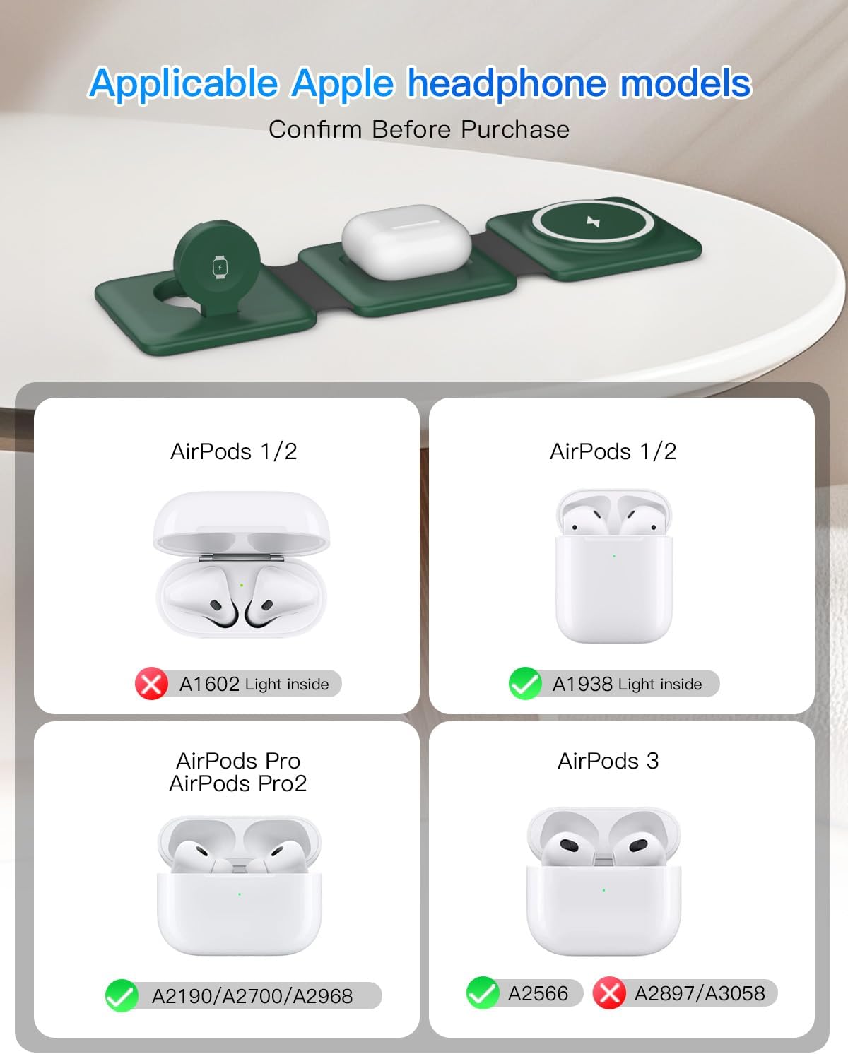 3 in 1 Wireless Charger for iPhone - Foldable Charging Station Travel Charging Dock Compatible with iPhone 16 15 14 13 12 Pro Max Plus Watch & Airpods