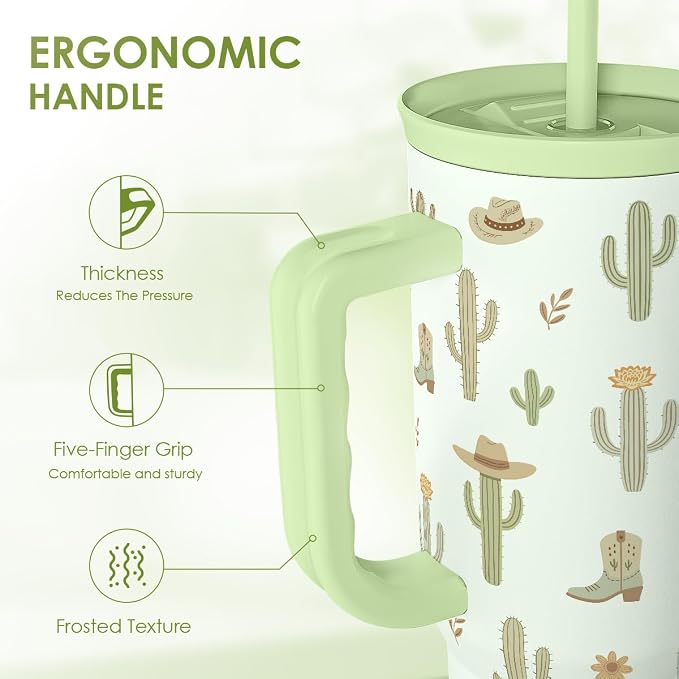 SANDJEST Cactus 40oz Tumbler with Handle and Straw, Insulated Stainless Steel Travel Coffee Mug for Women Girls, Gift Idea for Birthday Christmas Mothers Day