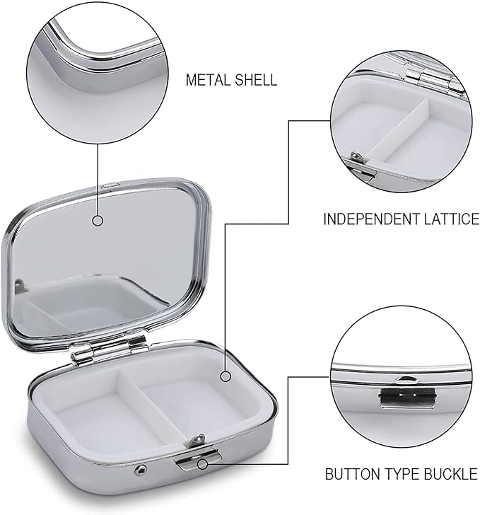 Metal 2 Compartment Pill Organizer Travel Friendly Portable Compact Pill Box