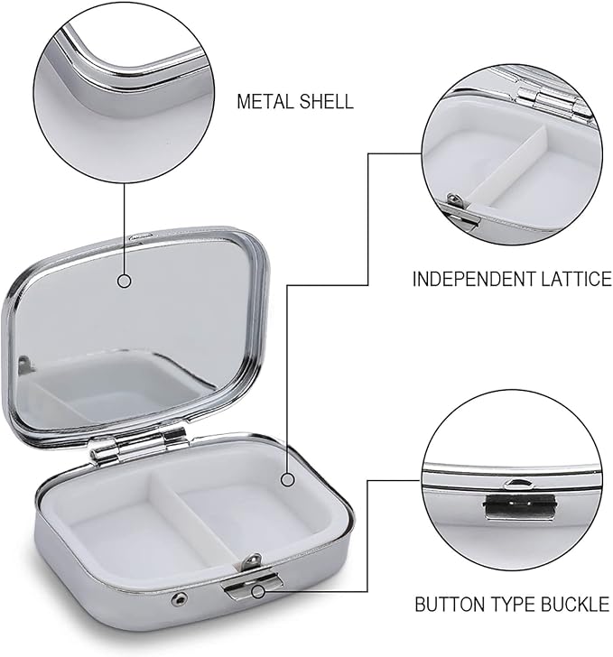 Metal 2 Compartment Pill Organizer Travel Friendly Portable Compact Pill Box