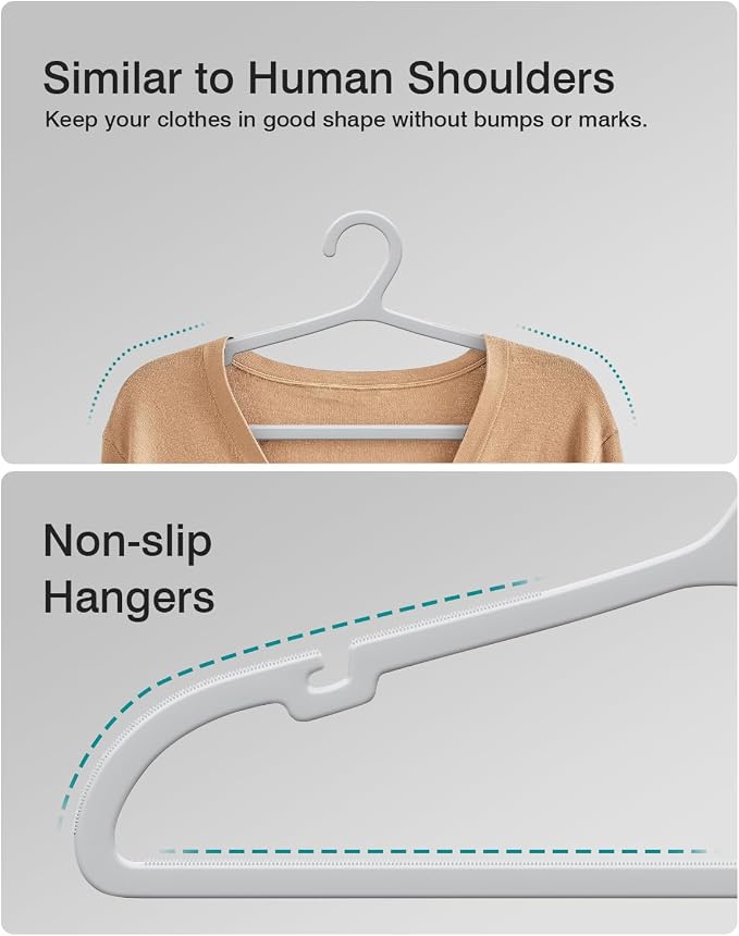 50 Pack Clothes Hangers, Non Slip Plastic Coat Hangers, Space Saving Hangers