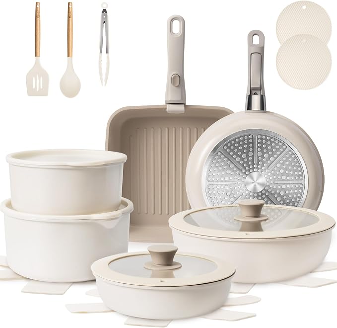 KIKCOIN Ceramic Cookware Set, Non Toxic Kitchen Cooking Set