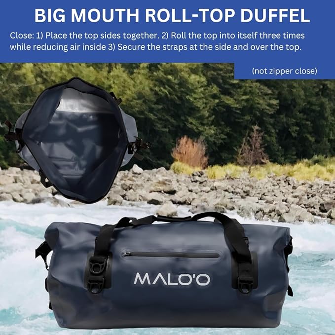 Malo'o Waterproof Dry Bag Duffel 40L/60L/100L, Roll Top Duffel Keeps Gear Dry