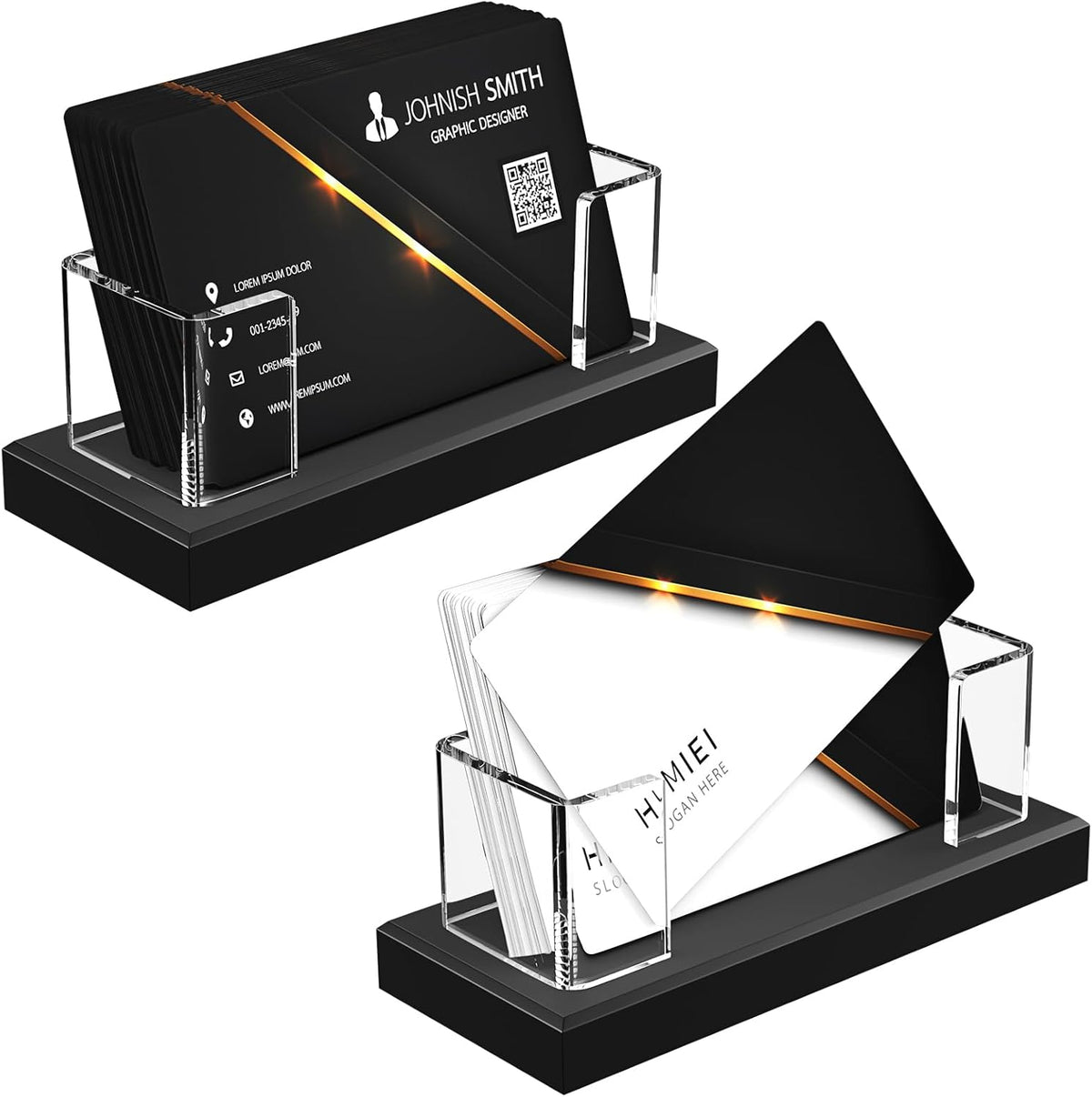 HIIMIEI Business Card Holder Acrylic: 2 Pack Business Card Display for Desk - Clear Business Card Stand for Office Reception Event Conference Room Desktop