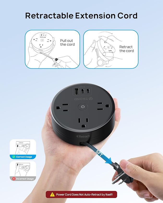 TROND Retractable Extension Cord Power Strip