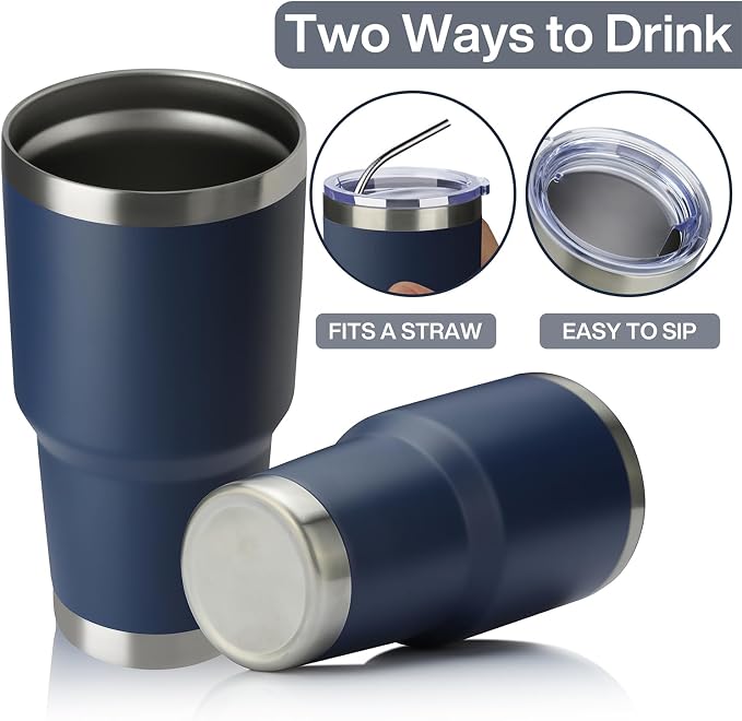 MEWAY 30oz Insulated Tumbler With Lids and Straws,Stainless Steel Double Vacuum Coffee Tumbler Cup, Brush, Durable Powder Coated Coffee Cup for Cold & Hot Drinks(Navy,8 PACK)