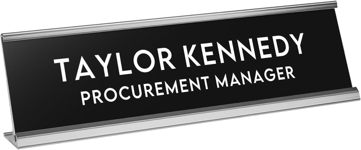 Custom Engraved Desk Plate | Personalized with your Name and Title | Perfect Decor for Office, Business, or Home | Multiple Font and Color Options | 2x8" or 2x10" (Black w/White Letters, 2x8")