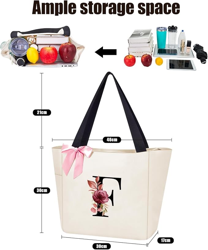 Vavabox Tote Bag, A-Z Initial Monogrammed Waterproof Tote Bag, Bridesmaid Gifts