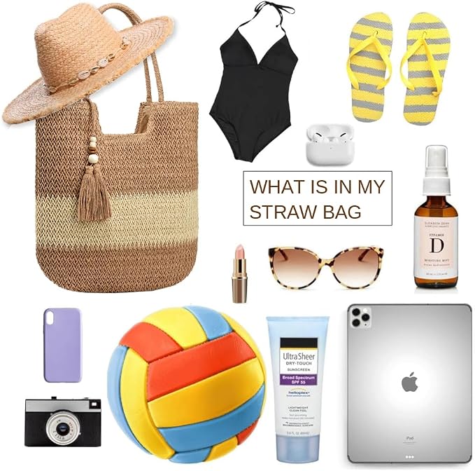 Straw Beach Bags for Women Woven Beach Tote Bag Casual Boho Large Shoulder