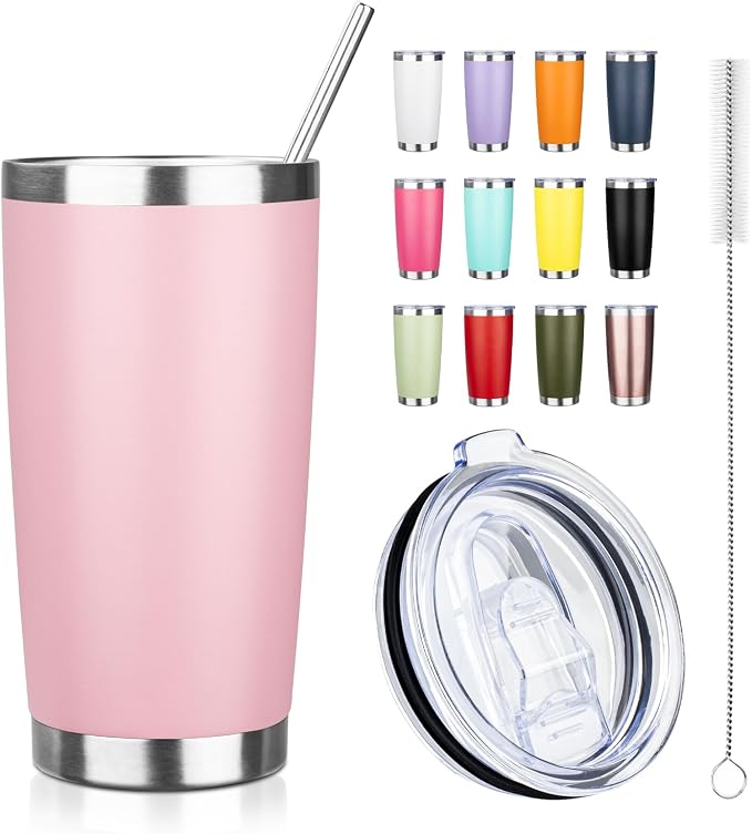 20oz Tumbler with Straw and Brush, Stainless Steel Vacuum Insulated tumbler