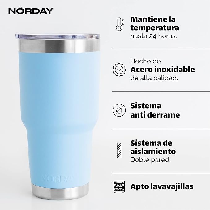 NORDAY | Tumbler with Lid - 30oz - Sky Insulated Tumbler - Stainless Steel