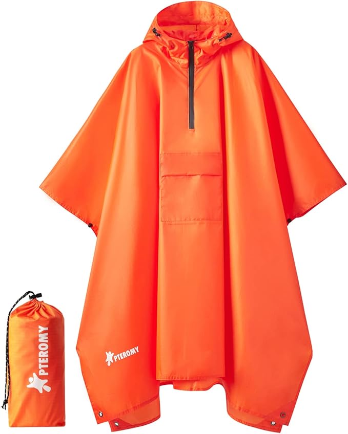 PTEROMY Hooded Rain Poncho for Adult