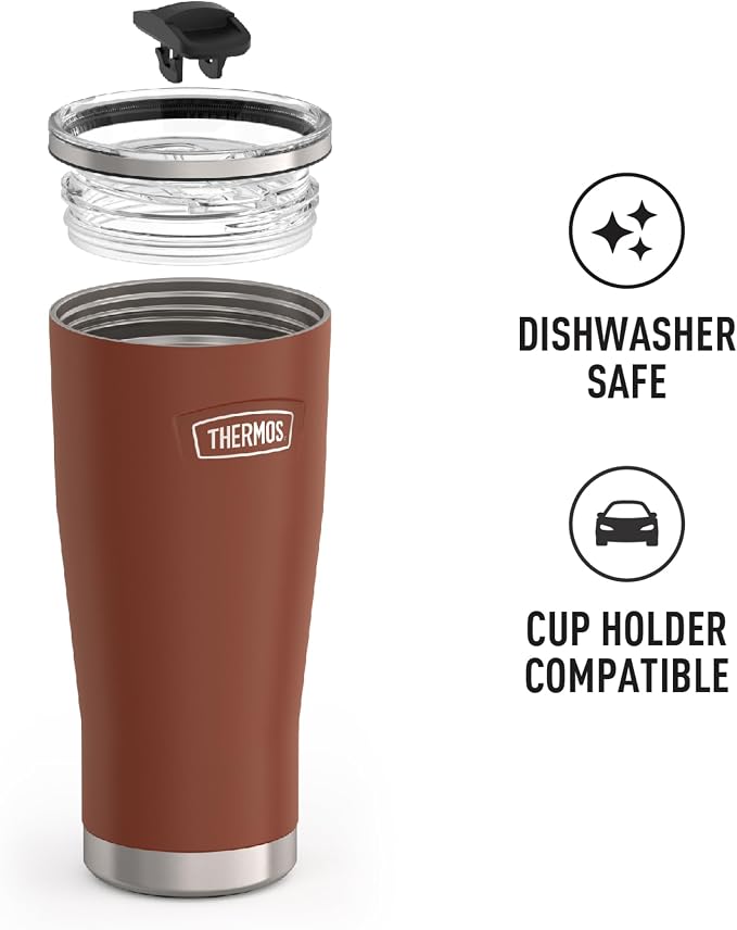 THERMOS ICON SERIES, Stainless Steel Cold Tumbler with Slide Lock, 24 Ounce, Saddle
