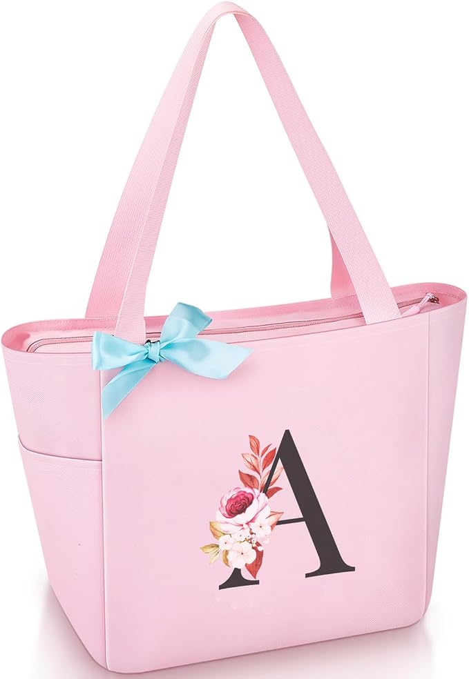 Vavabox Tote Bag, A-Z Initial Monogrammed Waterproof Tote Bag, Bridesmaid Gifts