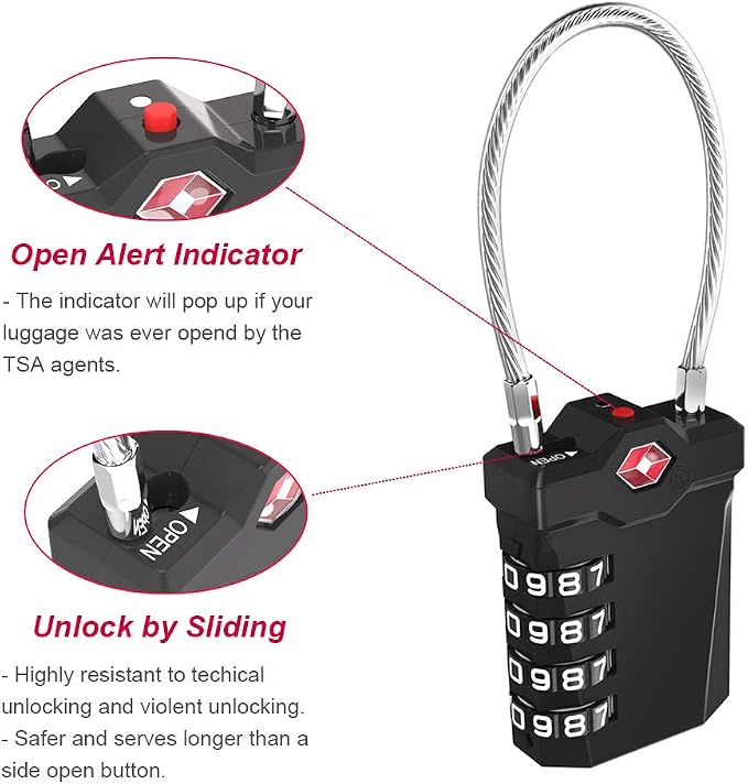 ZHEGE TSA Approved Locks for Luggage, Cable Locks