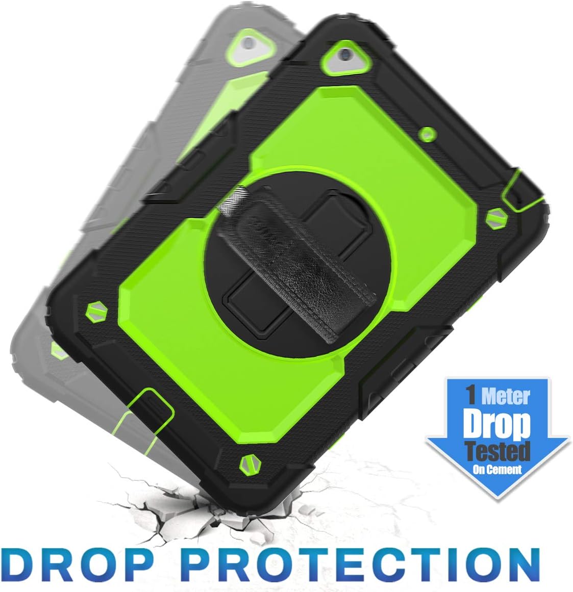 SEYMAC stock Case for iPad mini 5/4 with Screen Protector Pencil Holder [360 Rotating Hand Strap] & Stand, Drop-Proof Case for iPad mini 5th/4th Generation 7.9 inch (Green+Black)