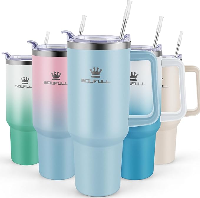 40oz Leakproof Stainless Steel Insulated Travel Tumbler with Handle, Straw Lid - Keeps Cold 34hrs, Hot 10hrs