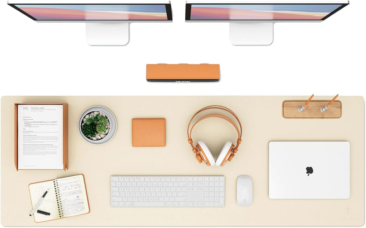 K KNODEL Large Office Leather Desk Mat, Mouse and Keyboard Pad, Computer and Laptop Mat, Desktop Protector and Cover, Writing Pad and Blotter (47.2"x17", Ivory Cream)
