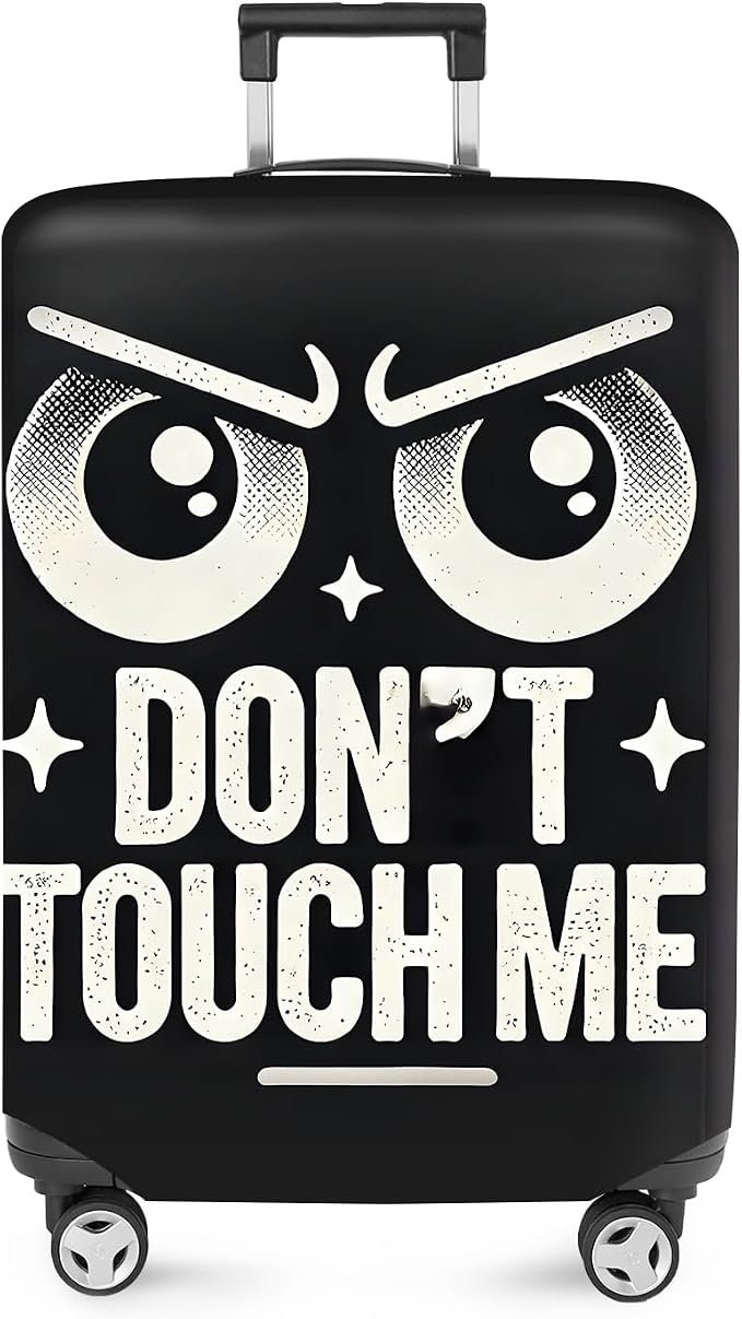 ANNA QUEEN Funny “Don’t Touch Me” Luggage Cover, Bold Black Suitcase Protector