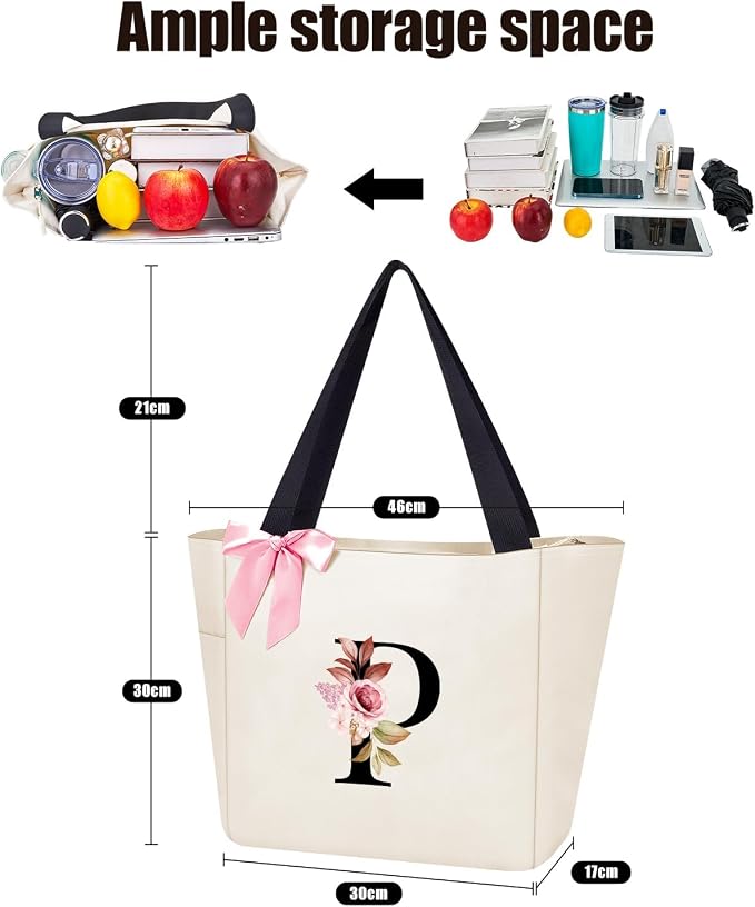 Vavabox Tote Bag, A-Z Initial Monogrammed Waterproof Tote Bag, Bridesmaid Gifts