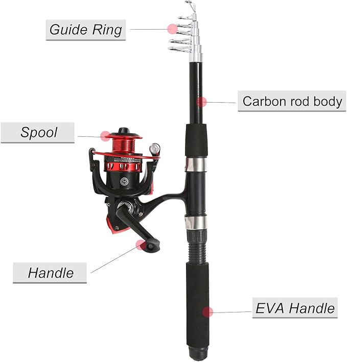 Fishing Rod, 6.9ft 2Pcs Telescopic Fishing Rods Set, Carbon Fiber Fishing Pole