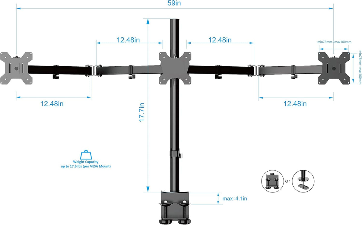 Rocelco 46" Standing Desk Converter with AC USB Charger and Triple Monitor Mount Arm - Height Adjustable Sit Stand Up Three Screen Riser Workstation - Keyboard Tray - Black (R DADRB-46-ACUSB-DM3)