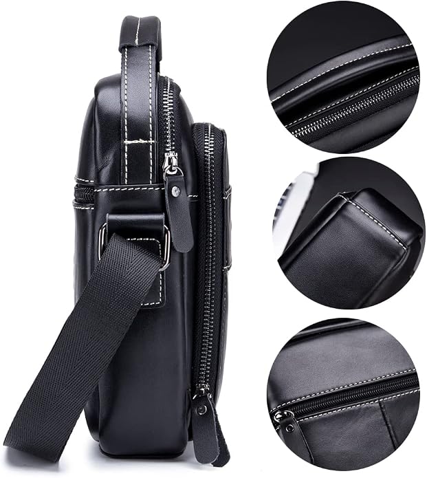 KPYWZER Genuine Leather Shoulder Bag Small Men Messenger Pack Handbag Sling