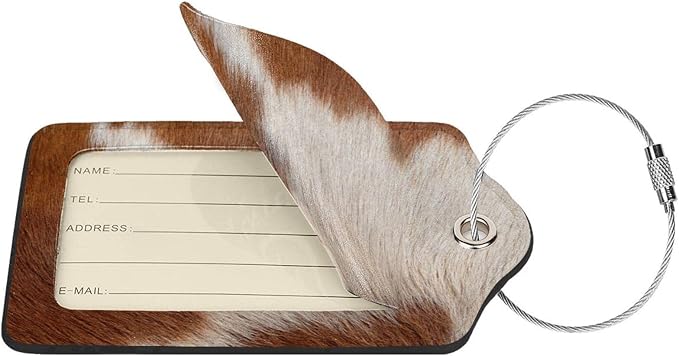 2 Pcs Funny Brown Cowhide Pattern Luggage Tag