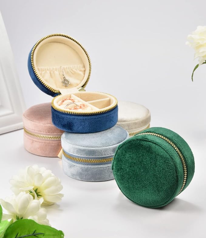TAIMY Travel Jewelry Organizer, Small Round Velvet Travel Jewelry Case