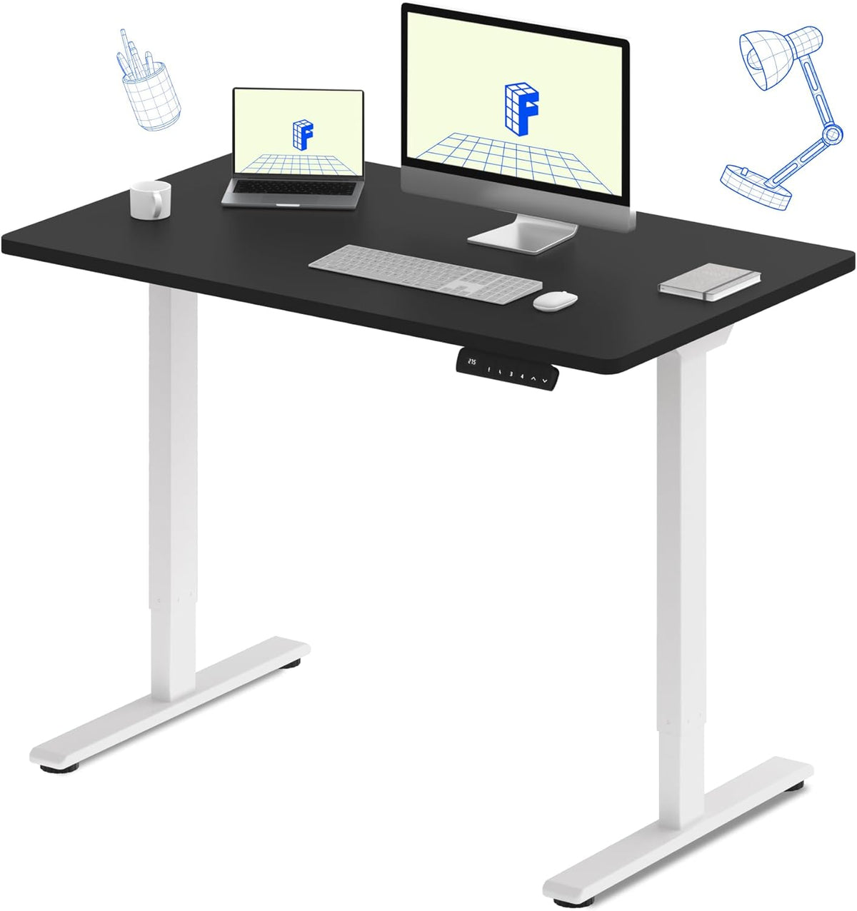 FLEXISPOT E3 Dual Motor Electric Standing Desk 48x30 Inch Whole-Piece Board Height Adjustable Electric Sit Stand Desk (White Frame + Black Desktop, 2 Packages)
