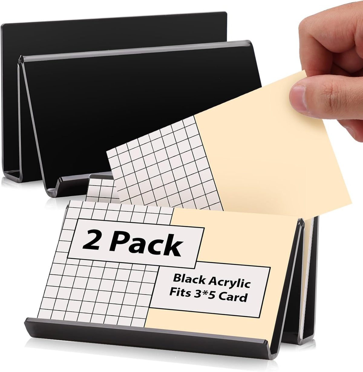 2 Pack 3x5 Index Card Display Holder Acrylic Cards Holder Stand Acrylic Business Card Holders Name Card Organizer Postcard Stand Display 200 Capacity for Studying Supplies No Card (Black, 2 Pack)