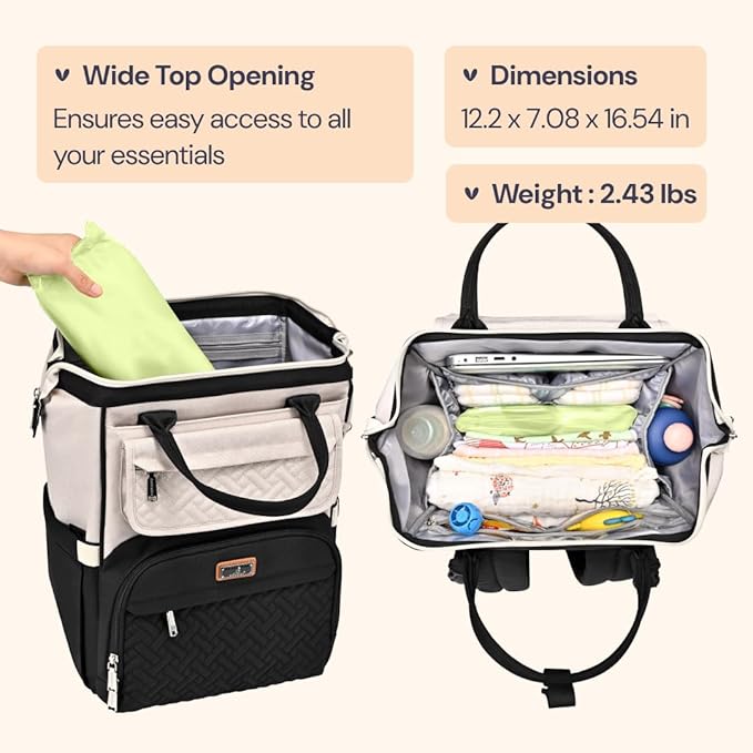 BabbleRoo Diaper Bag Backpack, Stroller Straps & Pacifier Case, Unisex Stylish