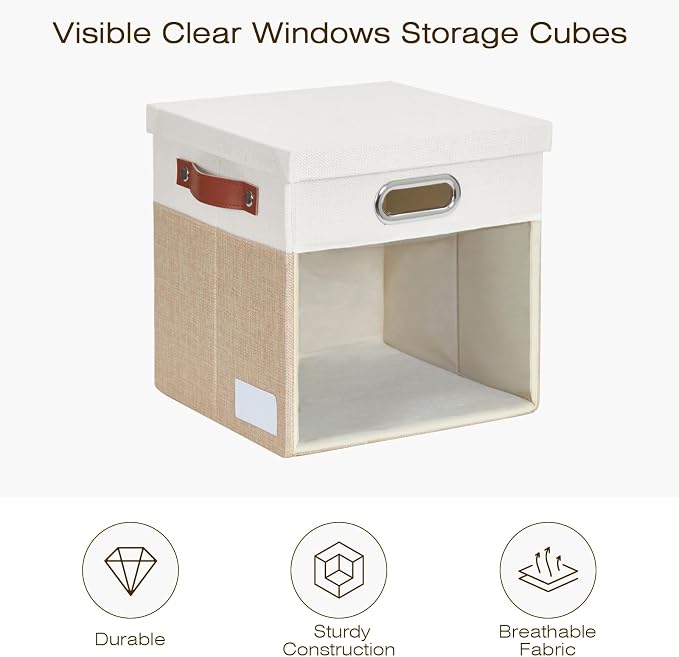 Fabric Storage Cubes with Clear Windows and Lids 11'' Foldable Storage Bins