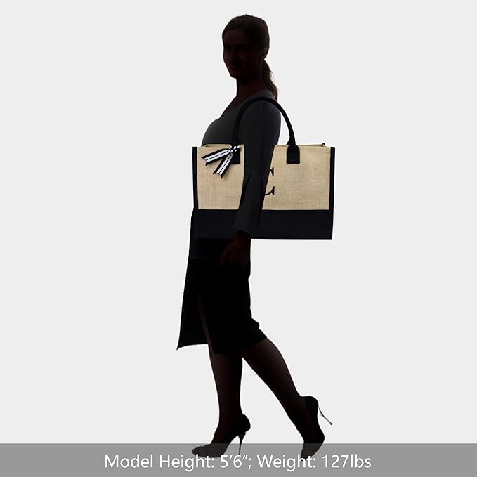 TOPDesign Initial Jute/Canvas Tote Bag, Personalized Present Bag, Suitable