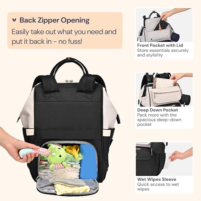 BabbleRoo Diaper Bag Backpack, Stroller Straps & Pacifier Case, Unisex Stylish