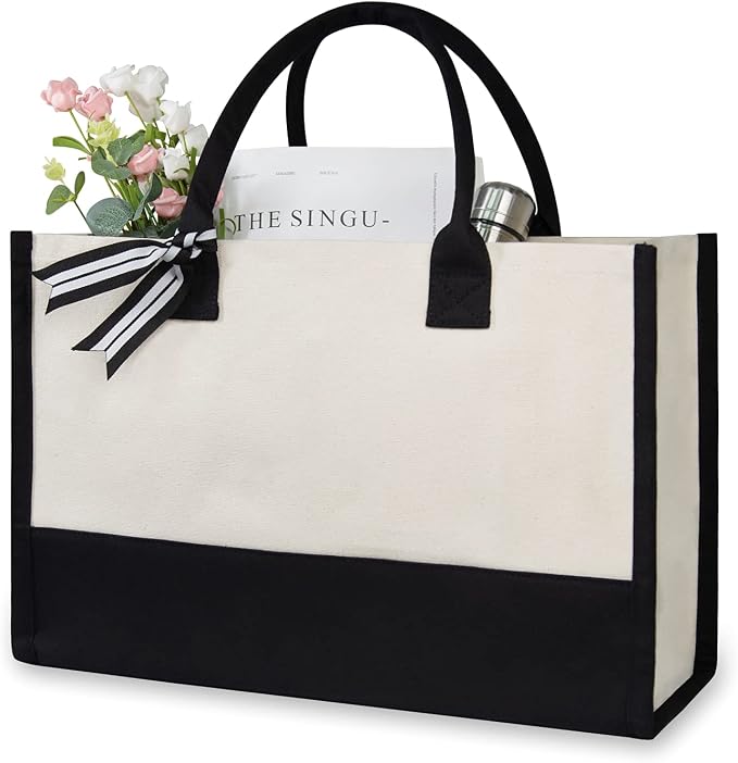 TOPDesign Classic White & Black Cotton Canvas Tote Bag, DIY Your Creativ Designs