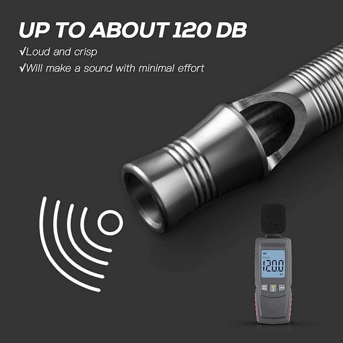 TISUR Titanium Emergency Whistle, EDC Safety Whistles Necklace Loud up to 120db