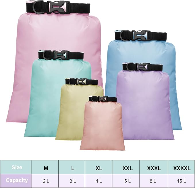 Shappy Waterproof Dry Bag Set 6 Sizes Lightweight Sacks and Long Adjustable